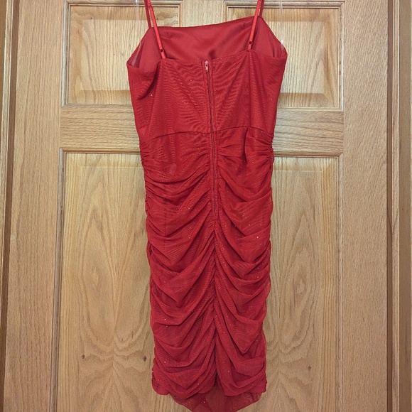 Midnight Doll Spaghetti Strap Square Neck Glitter Ruched Dress - Picture 5 of 11